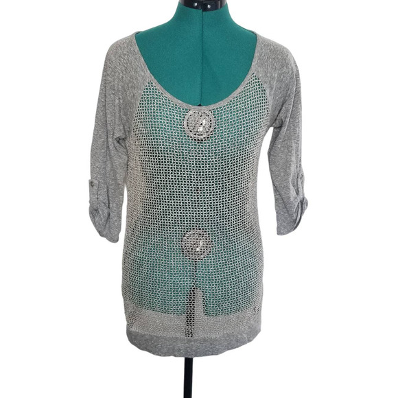 Maurices Gray Mesh See Through Baseball Tee - Picture 1 of 9
